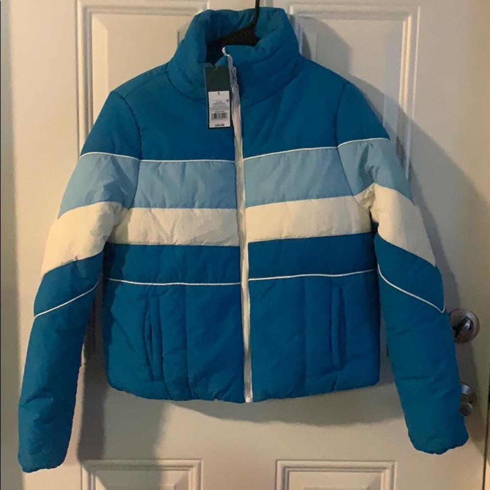 Blue puffer jacket